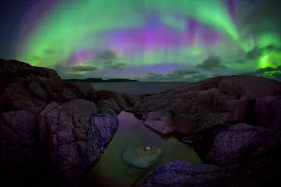 Teriberka'daki kutup aurora borealis