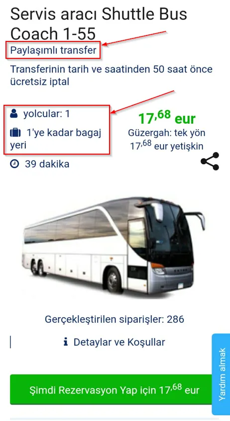 Arabanın açıklamasını içeren bir web sitesi sayfasının bir parçası.