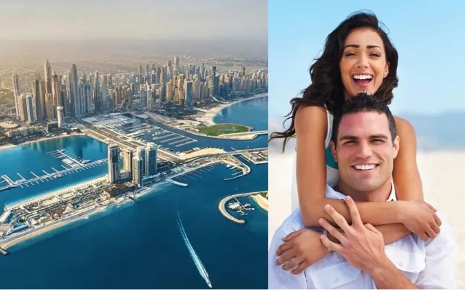 Dubai'de eğlence için heyecanlı çift