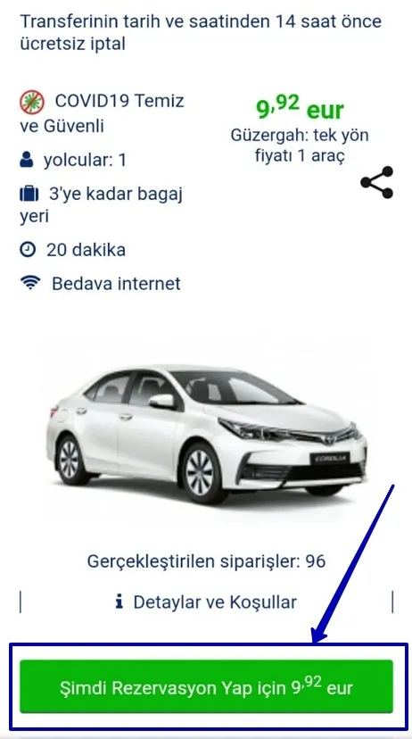 Transfer siparişinin parçası - Ödeme için transfer seçimi.