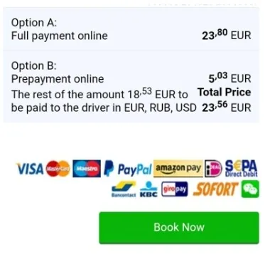 Ödeme seçenekleri ile transfer emri formunun parçası.