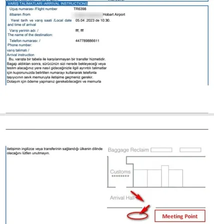 Arrival instruction for Intui shared transfer in voucher.